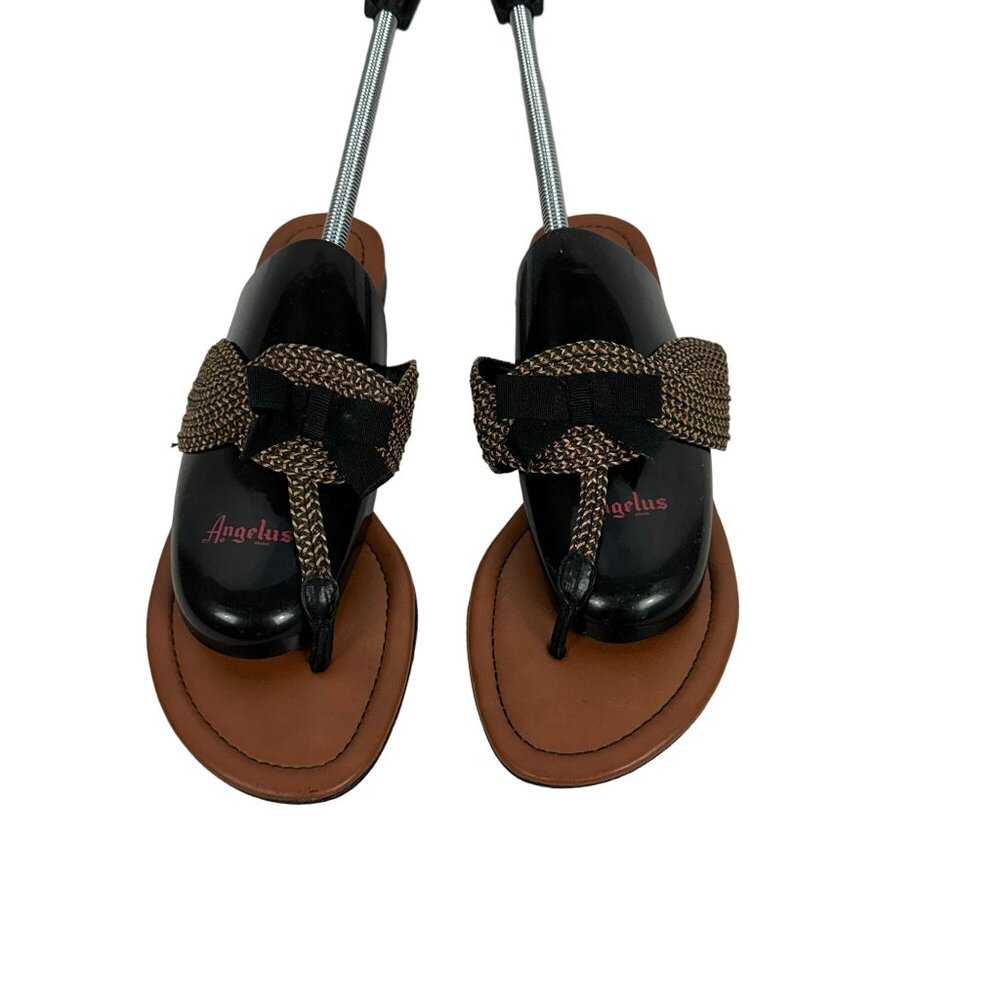 Talbots Womens Braided Strap Sandals Size 8.5B Brown & Black Leather Flip Flops